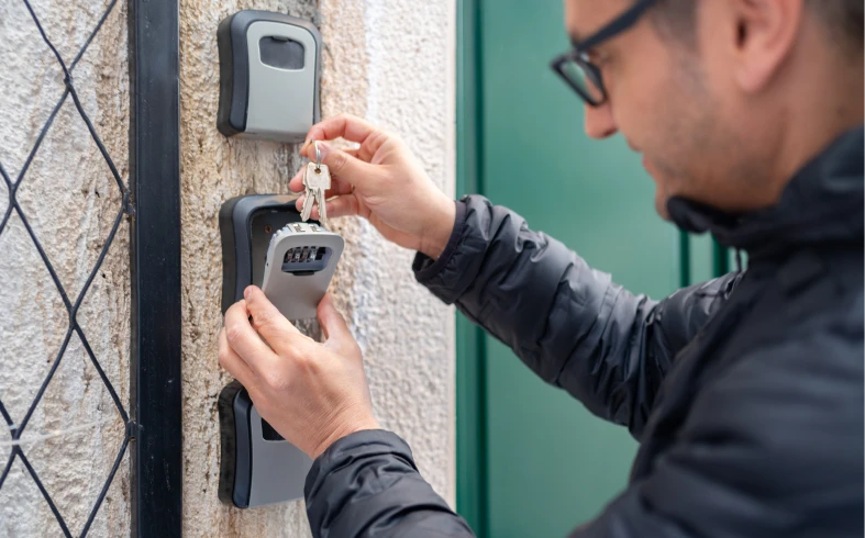 Person retrieving keys from lockbox